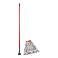 Lavex Wet Mop Kit with 16 oz. #24 Blue and White Rayon Blend Looped End Finishing Wet Mop and 60" Jaw Style Mop Handle