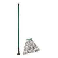 Lavex Wet Mop Kit with 24 oz. #32 Blue and White Rayon Blend Looped End Finishing Wet Mop and 60" Jaw Style Mop Handle
