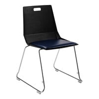National Public Seating LuvraFlex Black Polypropylene Stackable Chair with Blue Padded Seat and Chrome Frame