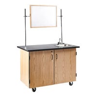 National Public Seating 28" x 48" Mobile Science Cart with Shelf, 4 Inner Drawers, Whiteboard / Mirror, and Sink