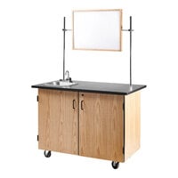 National Public Seating 28" x 48" Mobile Science Cart with 2 Shelves, Whiteboard / Mirror, and Sink