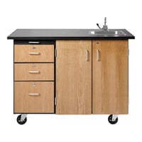 National Public Seating 28" x 48" Mobile Science Cart with 3 External Drawers, Pegboard, and Sink