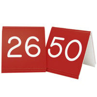 Cal-Mil 269B-1 3" x 3" Red Engraved Number Table Tents - 26 to 50