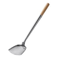 Emperor's Select 4" x 3 5/8" Small Wok Spatula with 13 3/4" Wood Handle