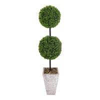 LCG Sales 55" Artificial Double Ball Topiary Boxwood Shrub in Faux Stone Pot