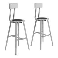 National Public Seating Titan 24" - 32" Height Adjustable Gray Steel / Black Poly Lab Stool with Backrest - 2/Pack