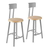 National Public Seating Titan 24" Gray Steel / Oak Lab Stool with Backrest - 2/Pack