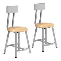 National Public Seating Titan 18" Gray Steel / Oak Lab Stool with Backrest - 2/Pack