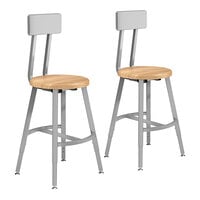 National Public Seating Titan 18" - 26" Height Adjustable Gray Steel / Oak Lab Stool with Backrest - 2/Pack
