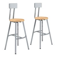 National Public Seating Titan 30" Gray Steel / Oak Lab Stool with Backrest - 2/Pack