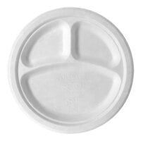 Eco-Products Vanguard 10" 3-Compartment Compostable No PFAS Added Sugarcane Round Plate - 500/Case