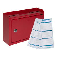 ADIRoffice 9 13/16" x 3 3/8" x 7 1/2" Red Steel Wall Mounted Multi-Purpose Suggestion Box with Suggestion Cards ADI631-02-RED-PKG