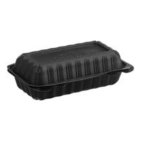 Ecopax 7 1/2" x 3 1/2" 1-Compartment Microwaveable Black Mineral-Filled Plastic Hinged Take-Out Hot Dog Container - 300/Case