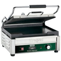 Waring WDG250T Grooved Top & Smooth Bottom Panini Sandwich Grill with Timer - 14 1/2" x 11" Cooking Surface - 120V, 1800W