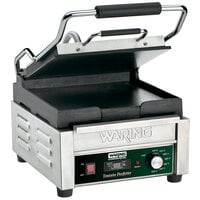 Waring WFG150T Tostato Perfetto Smooth Top & Bottom Panini Sandwich Grill with Timer - 9 3/4" x 9 1/4" Cooking Surface - 120V, 1800W