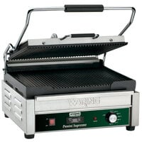 Waring WPG250T Panini Supremo Grooved Top & Bottom Panini Sandwich Grill with Timer - 14 1/2 inch x 11 inch Cooking Surface - 120V, 1800W