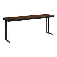 National Public Seating Max Seating 18" x 72" Montana Walnut Plywood Folding Table with T-Mold Edge and Cantilever Legs