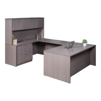 Boss Holland Series 66" Driftwood Laminate Desk Module with Hutch, Bridge, Lateral Storage, and Credenza