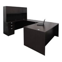 Boss Holland Series 66" Mocha Laminate Desk Module with Hutch, Bridge, Storage Pedestal, and Credenza