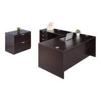 Boss Holland Series 66" Mocha Laminate Desk Module with Return, Lateral Storage, and Storage Pedestal
