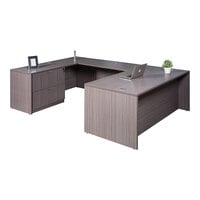 Boss Holland Series 71" Driftwood Laminate Desk Module with Bridge, Lateral Storage, and Credenza