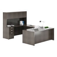 Boss Holland Series 66" Driftwood Laminate Desk Module with Hutch, Bridge, Storage Pedestal, and Credenza