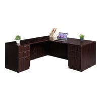 Boss Holland Series 71" Mahogany Laminate Desk Module with Return and Dual Storage Pedestals