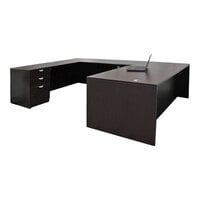 Boss Holland Series 71" Mocha Laminate Desk Module with Bridge, Dual Storage Pedestals, and Credenza