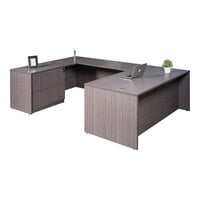Boss Holland Series 66" Driftwood Laminate Desk Module with Bridge, Lateral Storage, and Credenza
