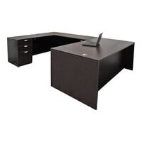 Boss Holland Series 71" Mocha Laminate Desk Module with Bridge, Storage Pedestal, and Credenza