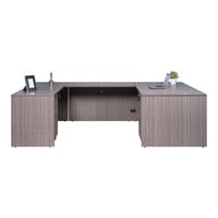 Boss Holland Series 71" Driftwood Laminate Desk Module with Bridge, Dual Storage Pedestals, and Credenza