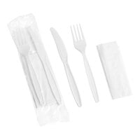 Choice White Heavy Weight Wrapped Plastic Fork and Knife Cutlery Pack with Napkin - 250/Case