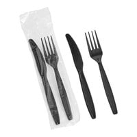 Choice Black Heavy Weight Wrapped Plastic Cutlery Pack with Fork and Knife - 250/Case