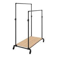 Econoco Pipeline 50" x 29" x 78" Anthracite Gray Ballet Garment Rack with Adjustable Double Hangrail and Raw Oak Base Shelf
