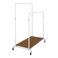 Econoco Pipeline 50" x 29" x 78" Gloss White Ballet Garment Rack with Adjustable Double Hangrail and Brown Base Shelf