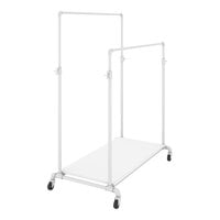 Econoco Pipeline 50" x 29" x 78" Gloss White Ballet Garment Rack with Adjustable Double Hangrail and White Base Shelf
