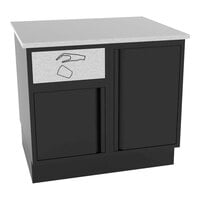 ShopCo 36 3/4" x 30 3/8" x 34" Modular Food and Beverage Cabinet with 1/2 Trash Receptacle - Black Doors and Stainless Steel Counter