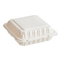 Choice 9" x 9" 3-Compartment Microwaveable White Mineral-Filled Plastic Hinged Take-Out Container - 150/Case