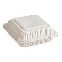 Choice 8" x 8" 3-Compartment Microwaveable White Mineral-Filled Plastic Hinged Take-Out Container - 150/Case