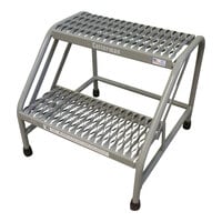 Cotterman 24" x 10" x 20" 2-Step Gray Powder-Coated Steel Step Stand with UnaGrip Serrated Tread D1140009 - 500 lb. Capacity