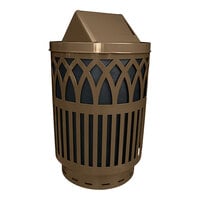 Witt Industries COV40P-SWT-BN Covington 40 Gallon Brown Steel Round Outdoor Decorative Waste Receptacle with Swing Top Lid