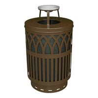 Witt Industries COV40P-AT-BN Covington 40 Gallon Brown Steel Round Outdoor Decorative Waste Receptacle with Ash Top Lid
