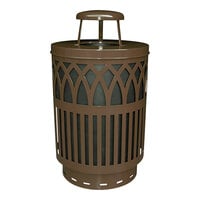 Witt Industries COV40P-RC-BN Covington 40 Gallon Brown Steel Round Outdoor Decorative Waste Receptacle with Rain Cap Lid