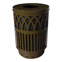 Witt Industries COV40P-FT-BN Covington 40 Gallon Brown Steel Round Outdoor Decorative Waste Receptacle with Flat Top Lid