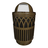 Witt Industries COV40P-DT-BN Covington 40 Gallon Brown Steel Round Outdoor Decorative Waste Receptacle with Push Door Dome Top Lid