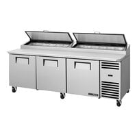 True TPP-AT2-93-HC 93 1/2" 3 Door Refrigerated Pizza Prep Table with 2 Lids