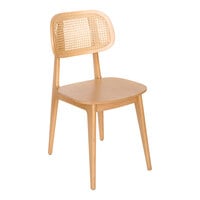 BFM Seating Emma Natural Finish Wood Side Chair with Cane Back