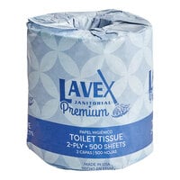 Lavex Premium 3 1/2" x 4 1/2" Individually Wrapped 2-Ply Standard 500 Sheet Toilet Paper Roll - 60/Case