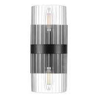 Globe Glam Matte Black Wall Sconce with Ribbed Glass Shade - 120V, 40W