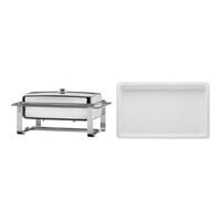 Hepp by BauscherHepp Neutral Full Size Rectangular Stainless Steel Chafing Dish with Lift-Off Cover and (2) Porcelain Inserts 57.0052.6011